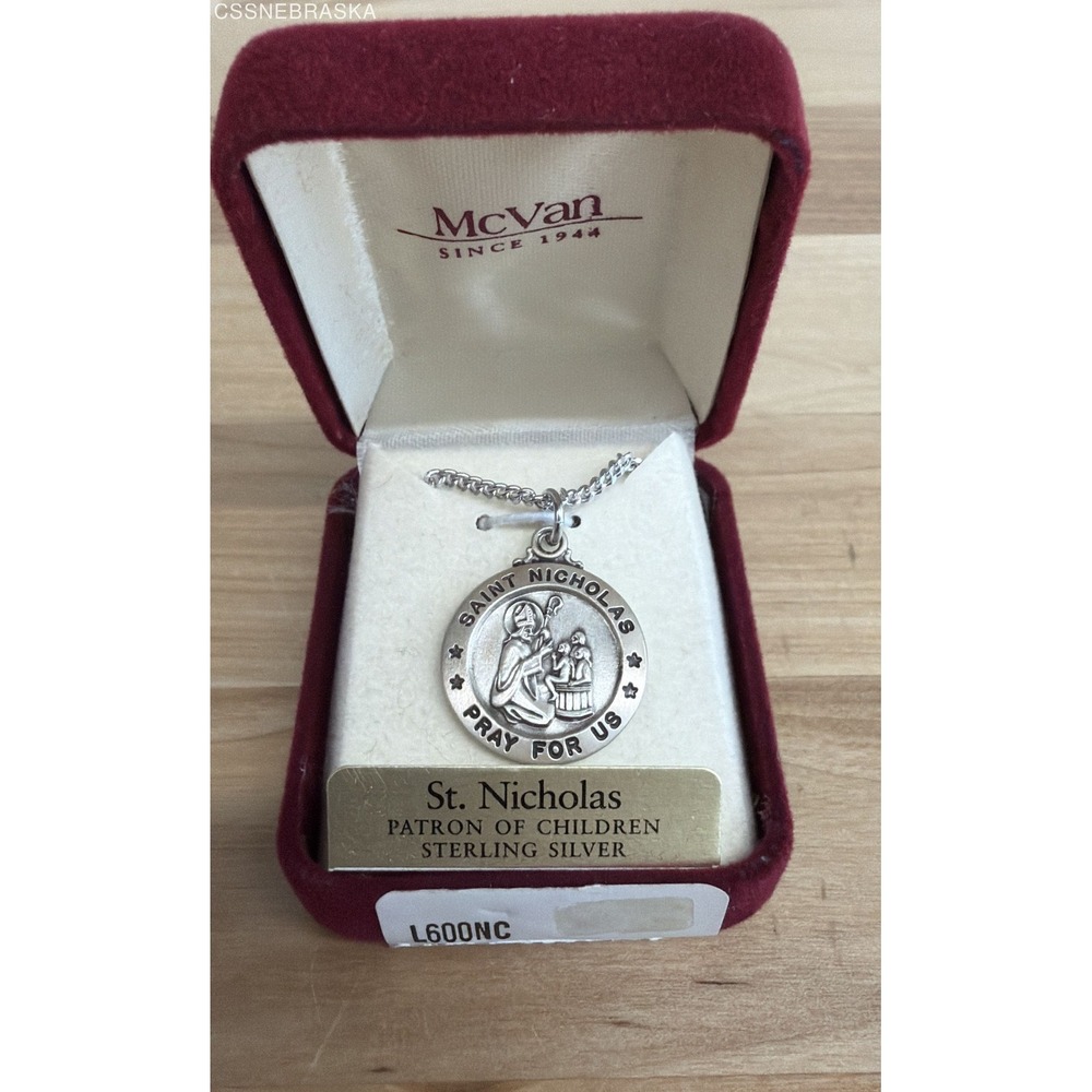 McVan St. Nicholas Sterling Silver Medal Necklace Patron of Children With Box